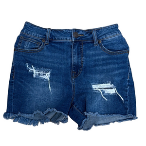 Maurices High Rise Blue Jeans Shorts Distressed Raw Hem Summer Casual